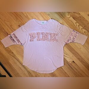 T-shirt Crop Victoria's Secret Rose à Paillettes Bling - Col Rond, Manches Courtes - Neuf Avec étiquette